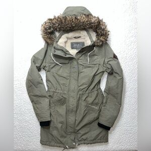 Eddie Bauer Ladder Creek High-Pile Olive Parka with Faux Fur Trim Women's XS